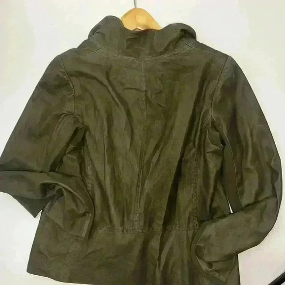 VINCE Scuba Asymmetrical Lambskin Leather green khaki suede Jacket Size large - Picture 11 of 16